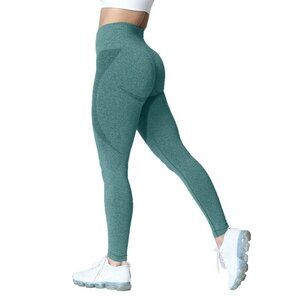 High Waisted Contour Seamless Leggings - Forest Green‎ Marl - Size Medium